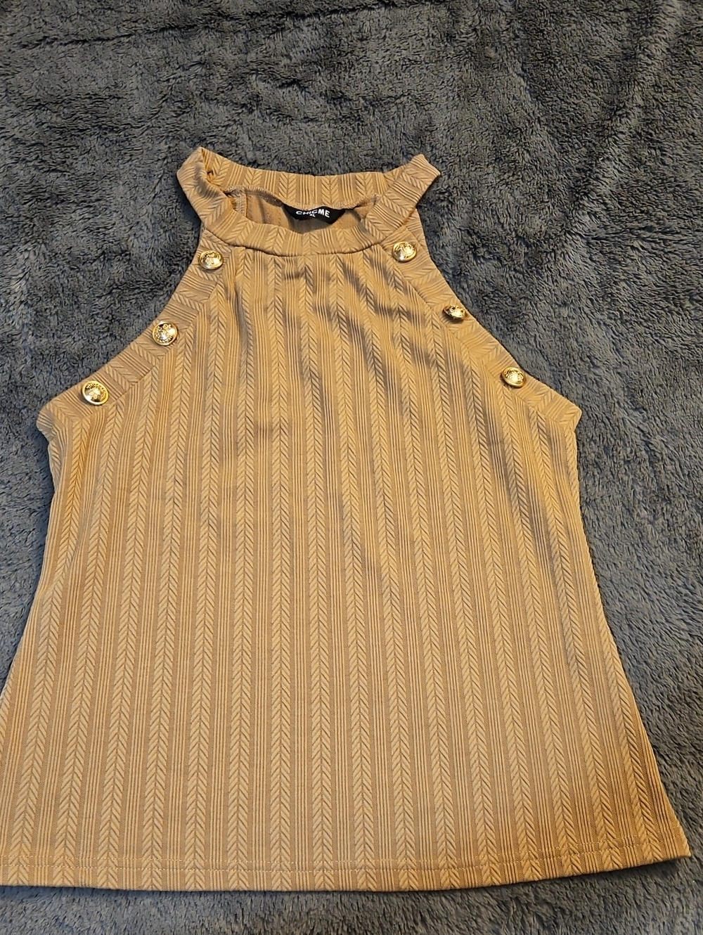 Chic Me Halter Tank Top with Gold Buttons - Taupe Never Worn